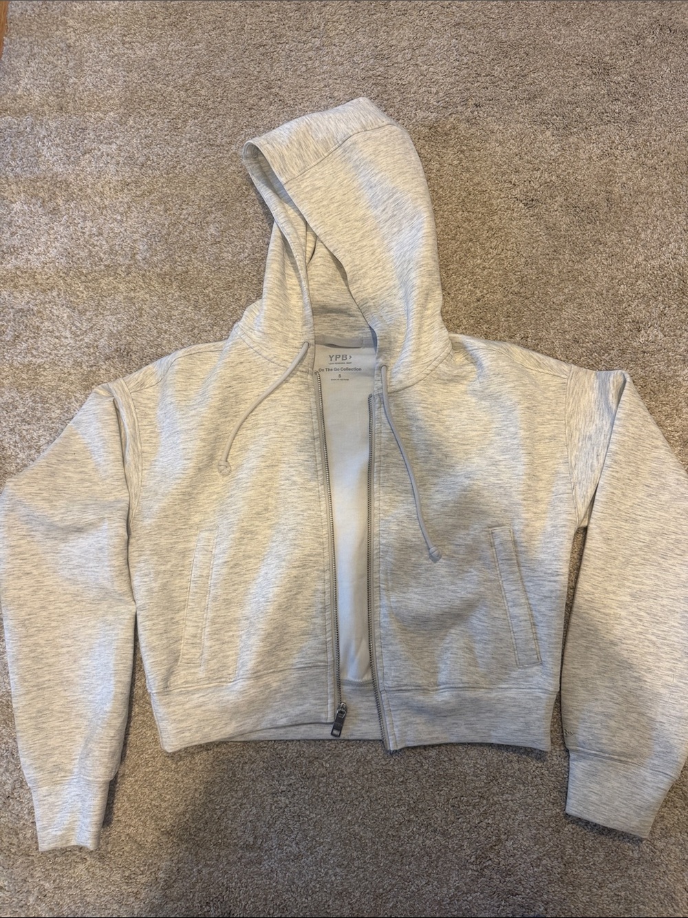 Women's Cropped Zip Hoodie Jacket - Light Gray
